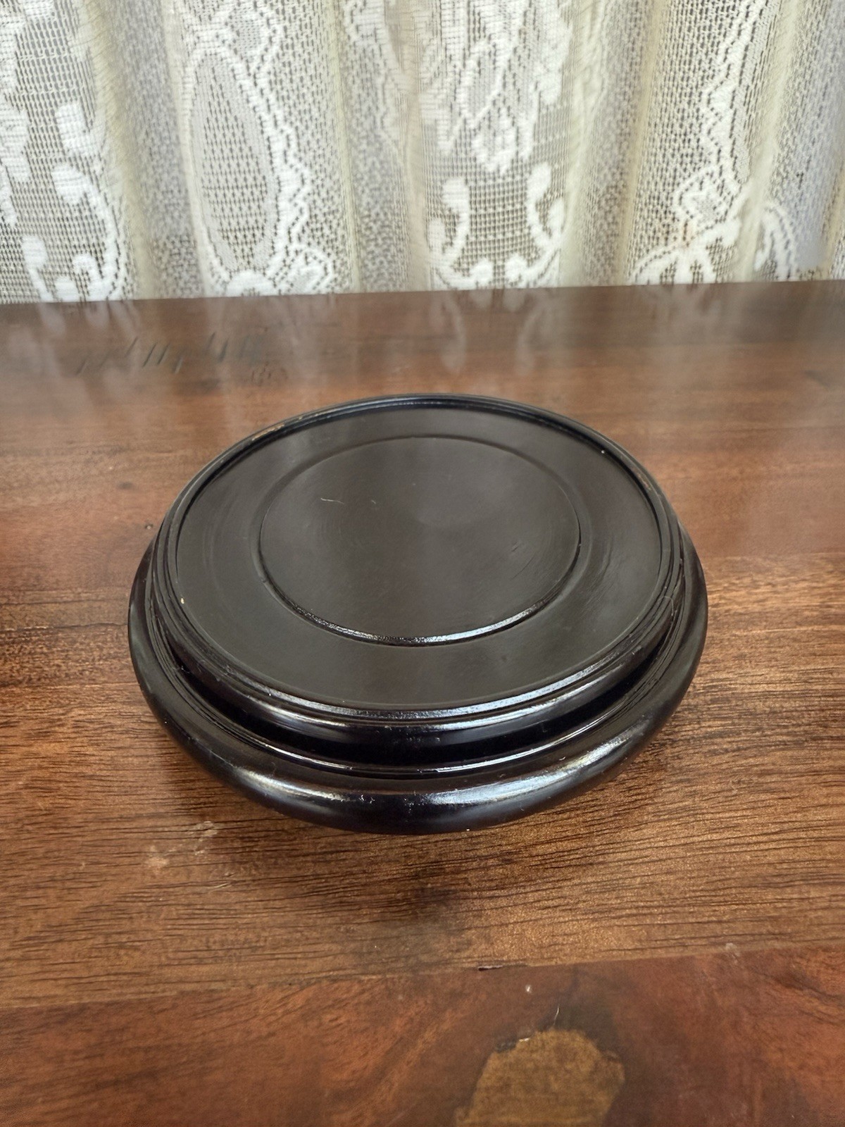 Vintage Black Wooden Asian Vase Display Stand Pedestal Base Round 4” Japan