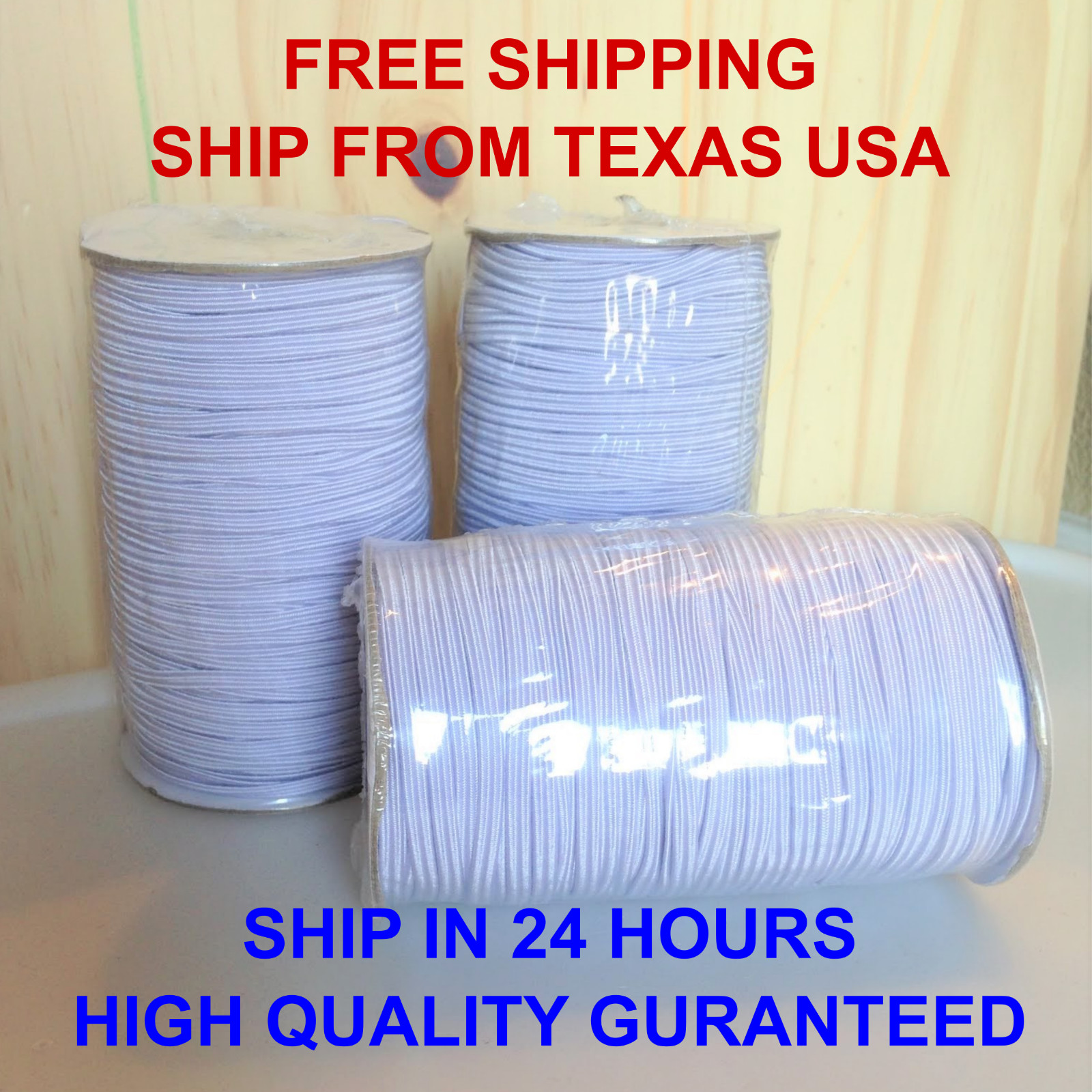 Braided Elastic Flat Band 1/8 inches 3mm Black or White 100 Yards