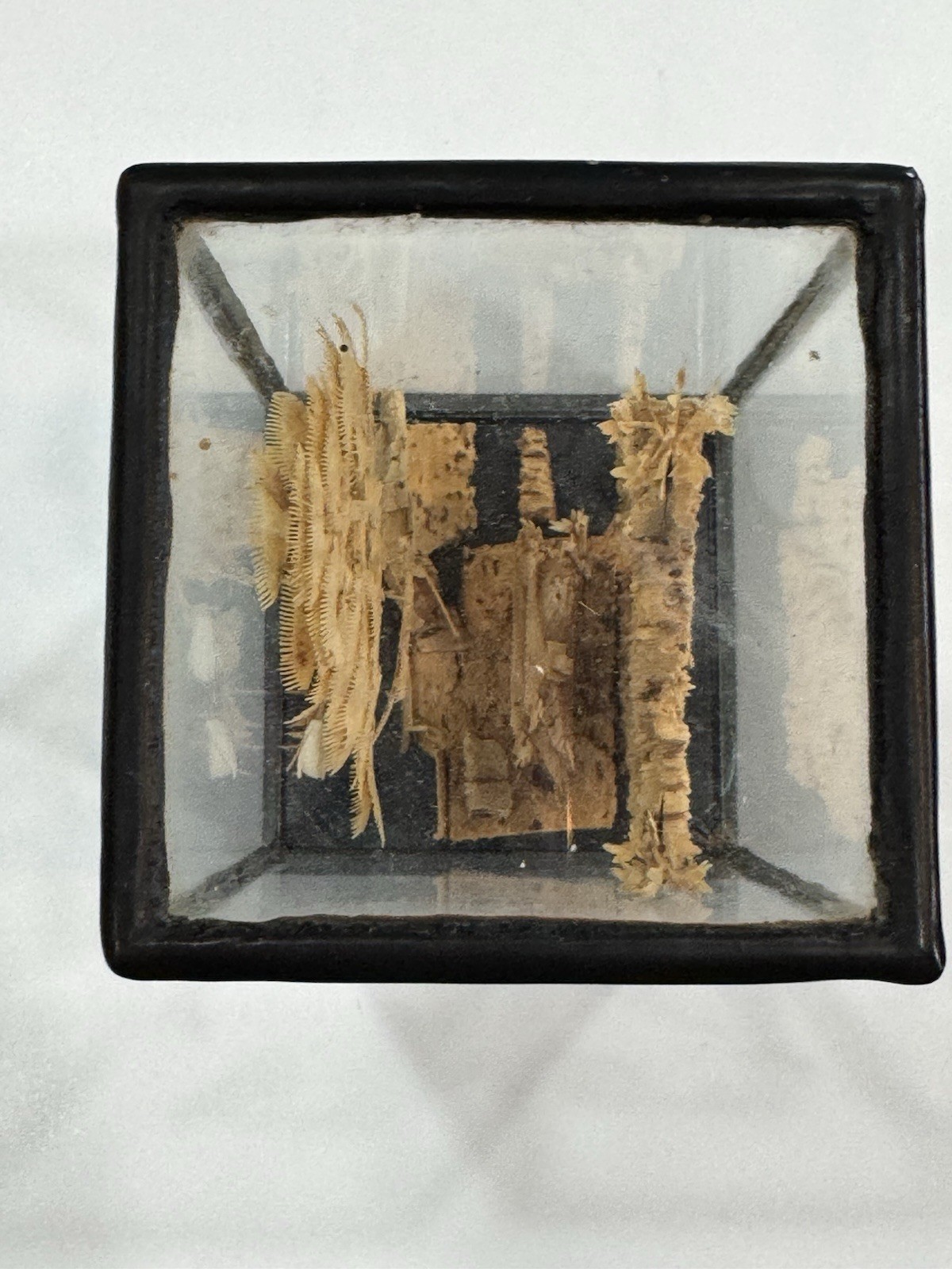 Vtg Miniature Chinese Carved Cork Diorama Art Glass Shadow Box Cranes Pagoda 3D