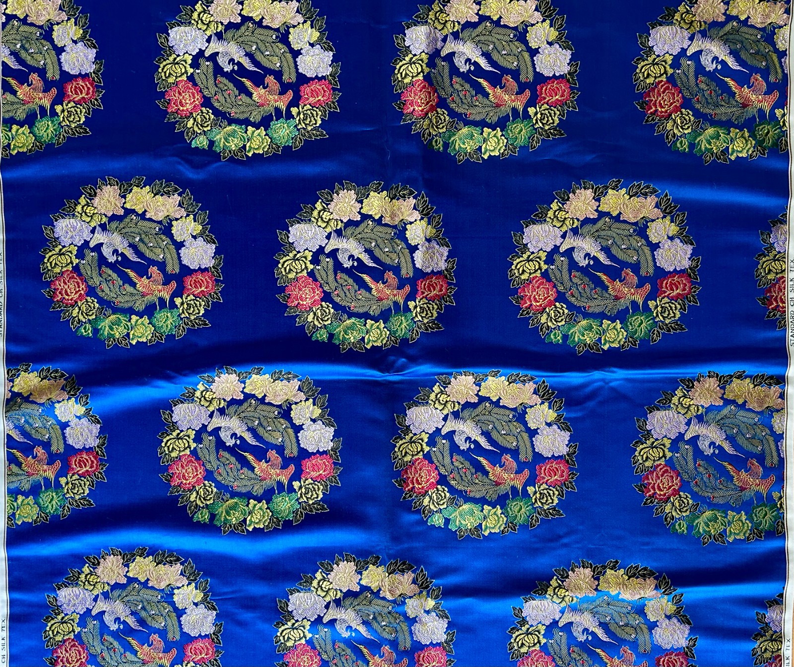 CHINESE SILK BROCADE PHOENIX FABRIC TEXTILE 1.75 YDS