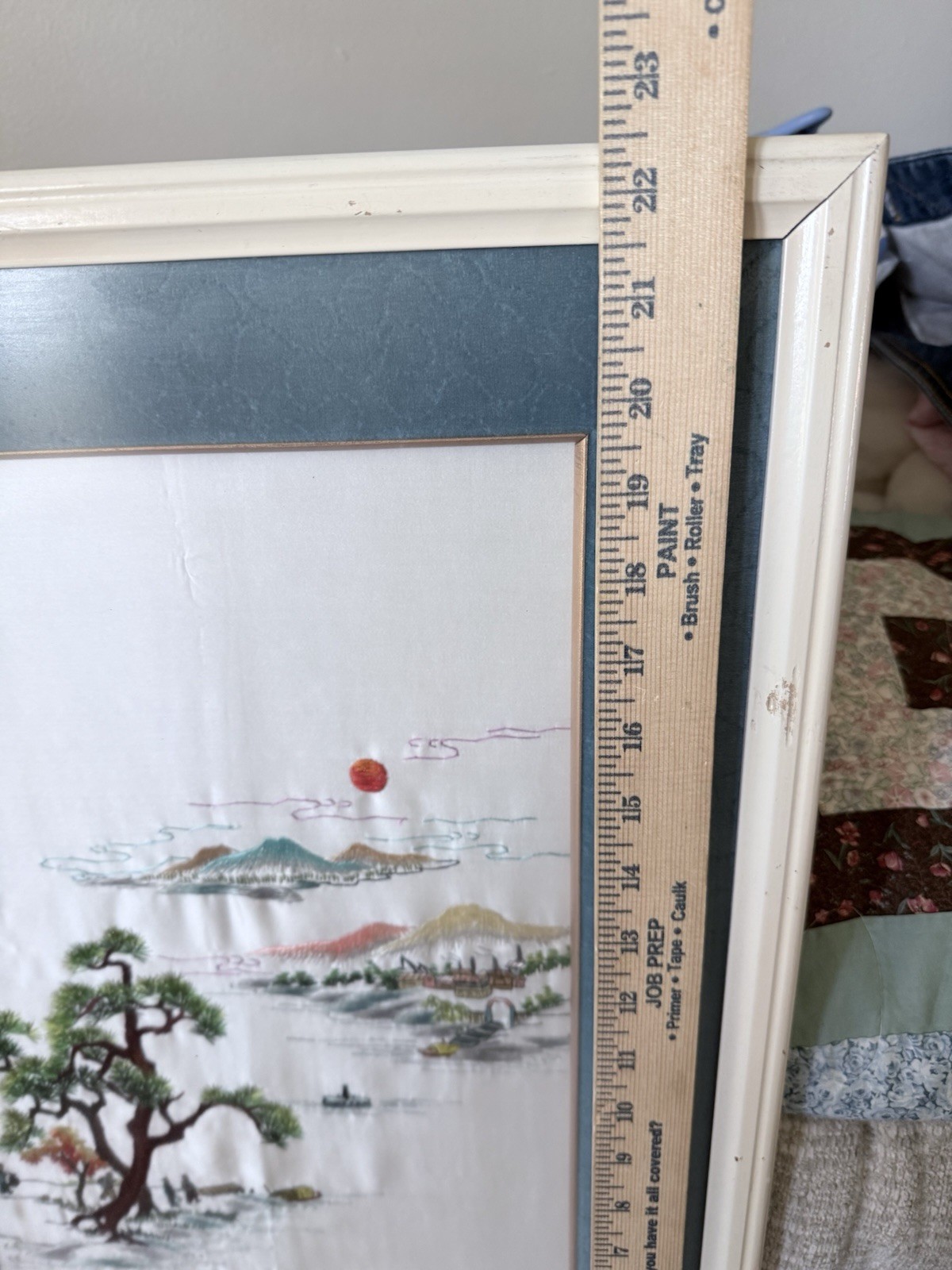 VINTAGE Chinese Landscape Fine Silk Embroidery Scenic Artwork Framed 22 x 16.5″