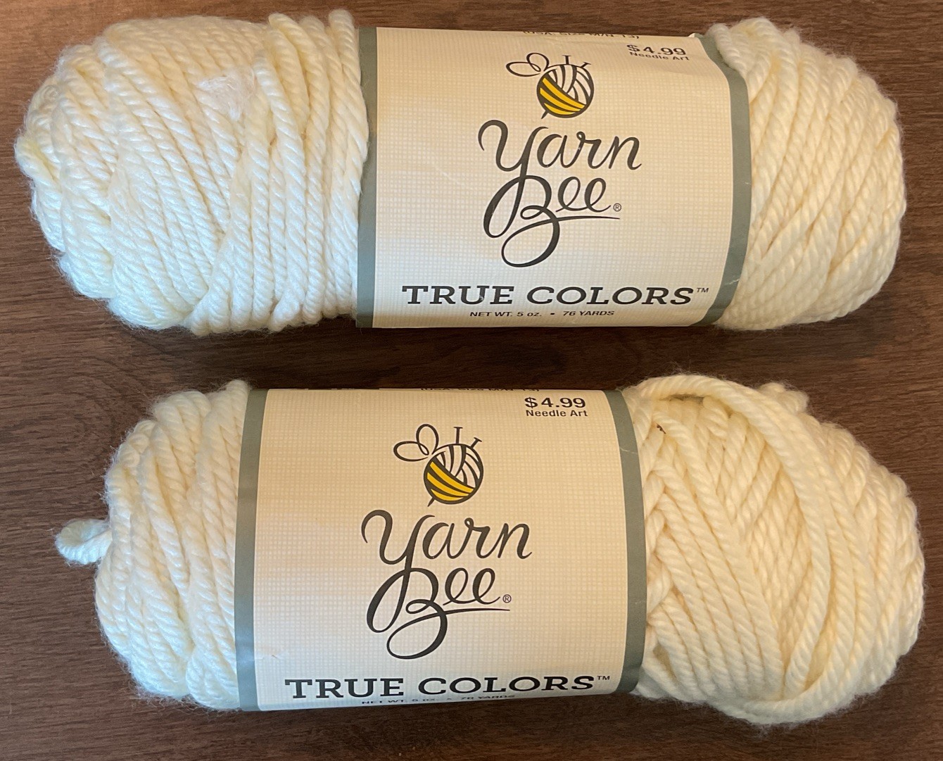 Yarn Bee True Colors Super Bulky Acrylic Yarn ~ Ivory ~ 2 Skein Lot NIP
