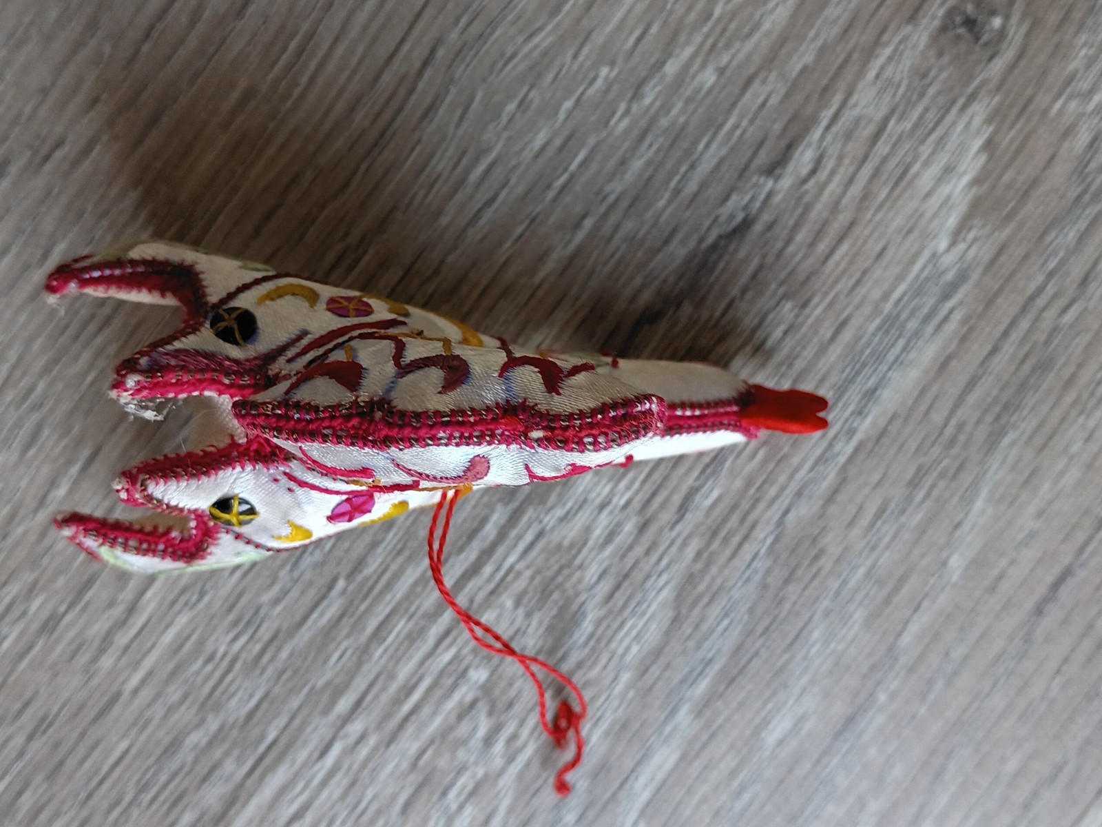 Silk Stuffed Rooster Ornament 3.25″ Figurine Handmade Chinese Embroiderd VTG