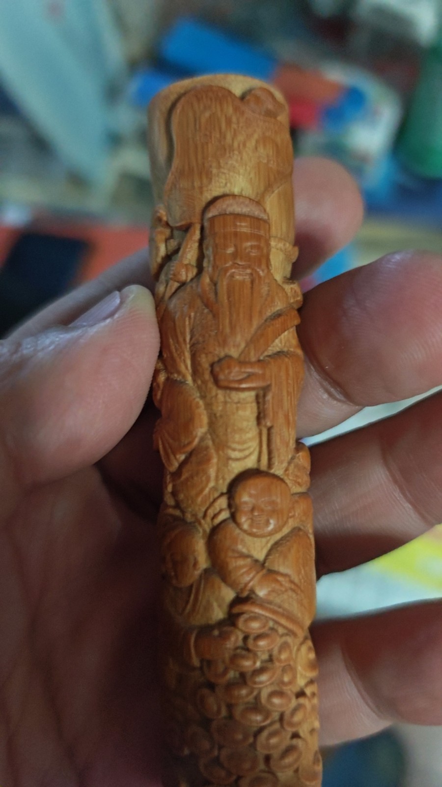 High Density Solid Bamboo God of Wealth Carving Handheld Wenwan