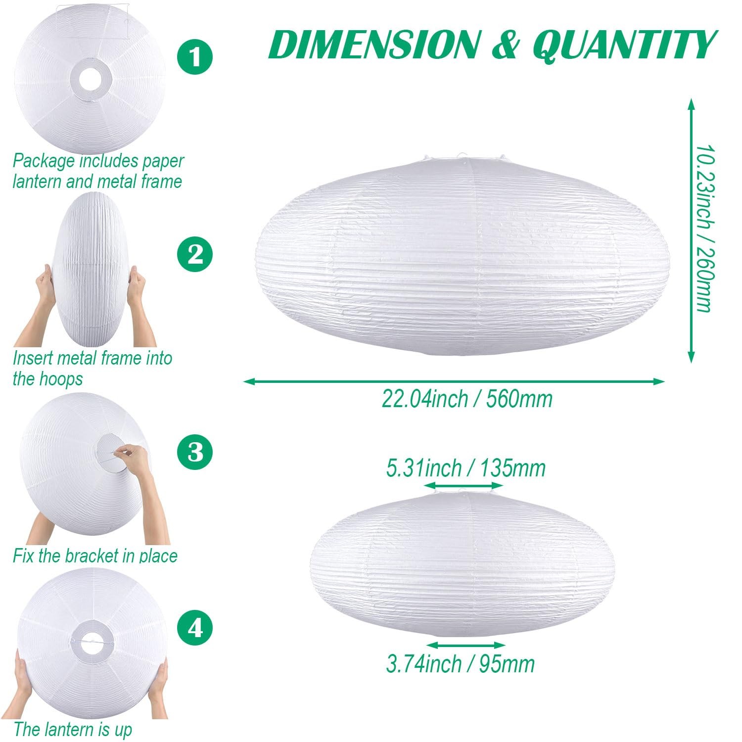 22in White Oval Paper Lantern Hanging Lamp Chinese Japanese Decor