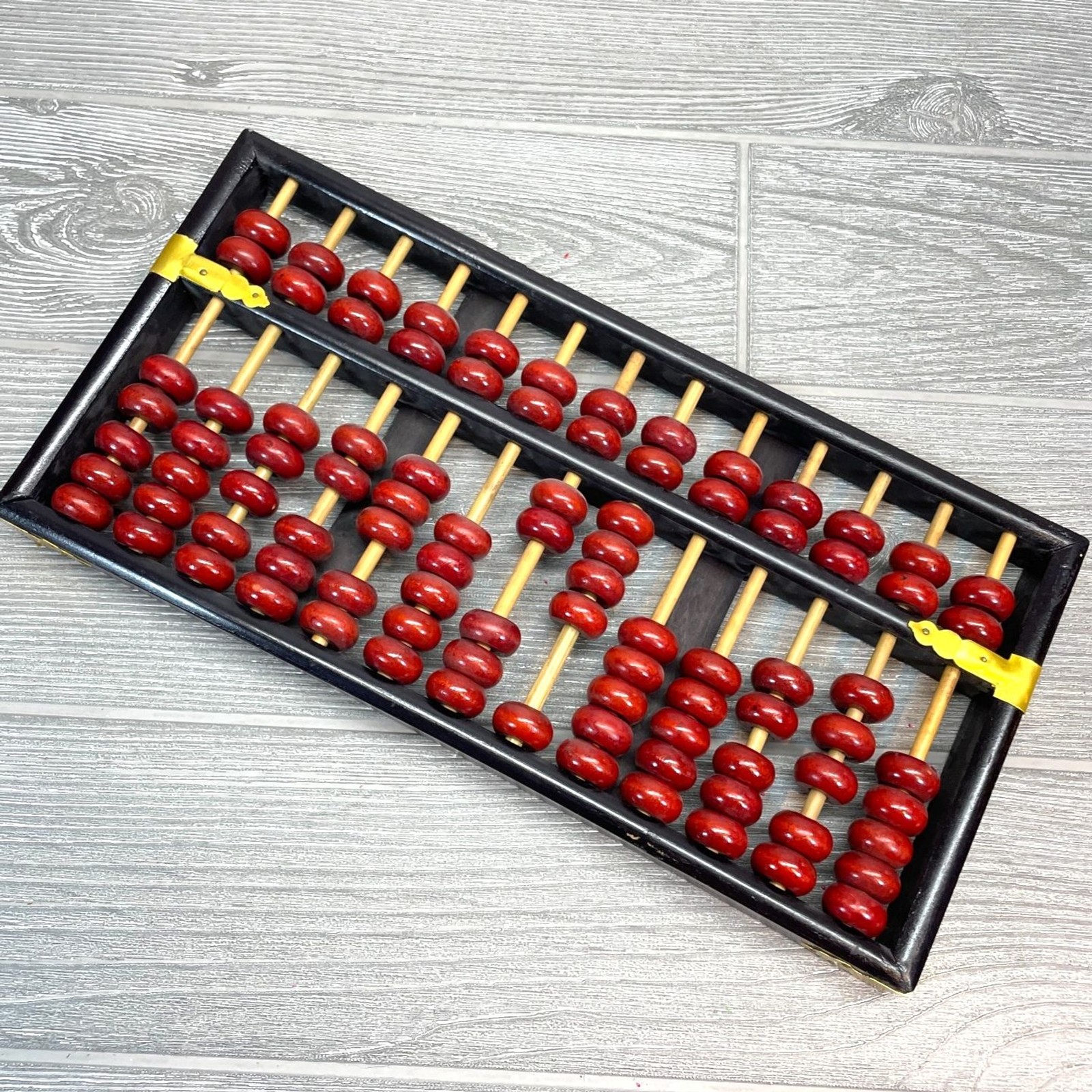 Vintage Abacus Lotus Flower Brand 12 Rods 91 beads Wood Onyx Black Red and Gold