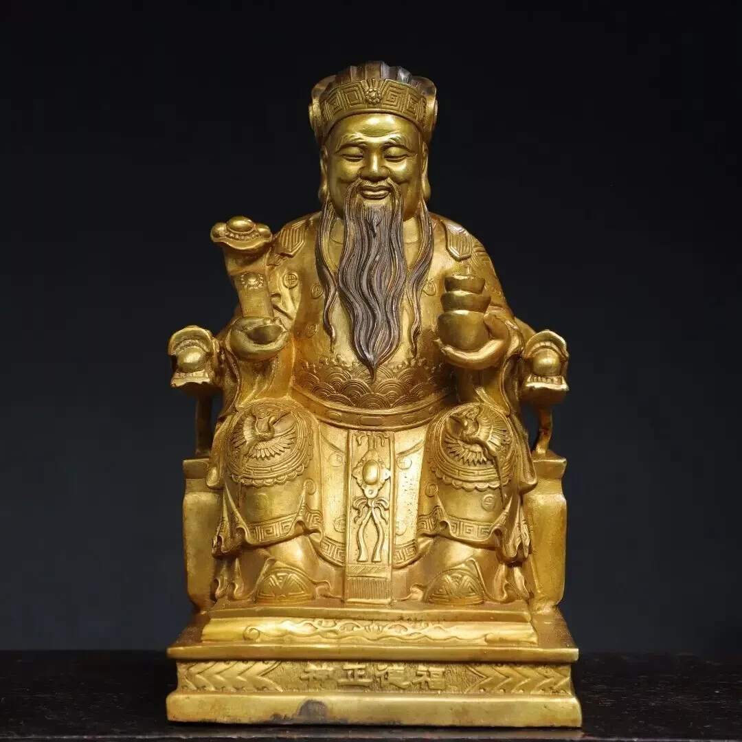 Fengshui old Copper gilded Buddhist Buddha statue of God of Wealth