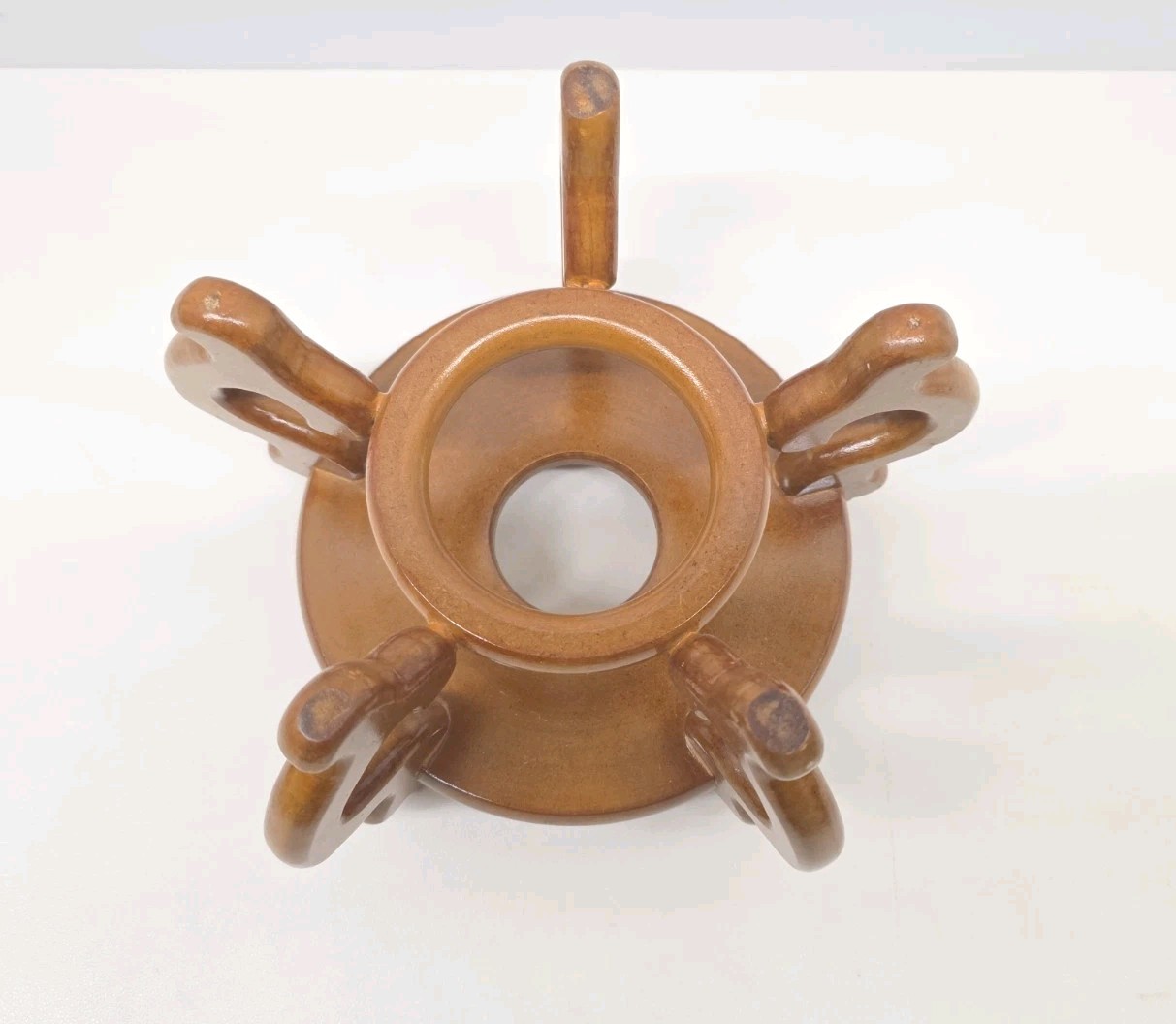 Carved Wood Plant Stand Display Honey Brown Vase Fish Bowl Oriental 9.5″