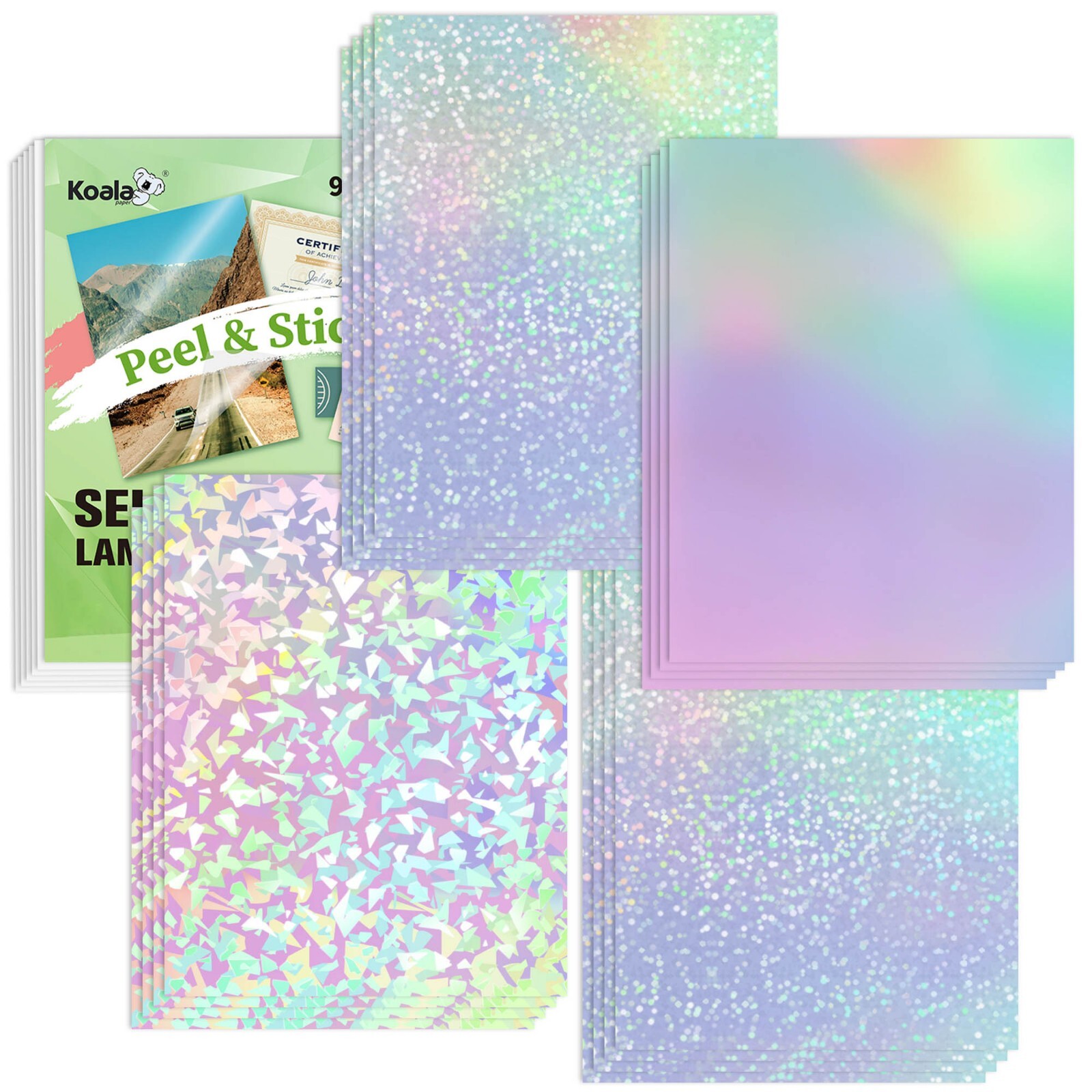 25 Mixed Self-Adhesive Laminating Sheets Clear Holographic Sticker Paper Overlay