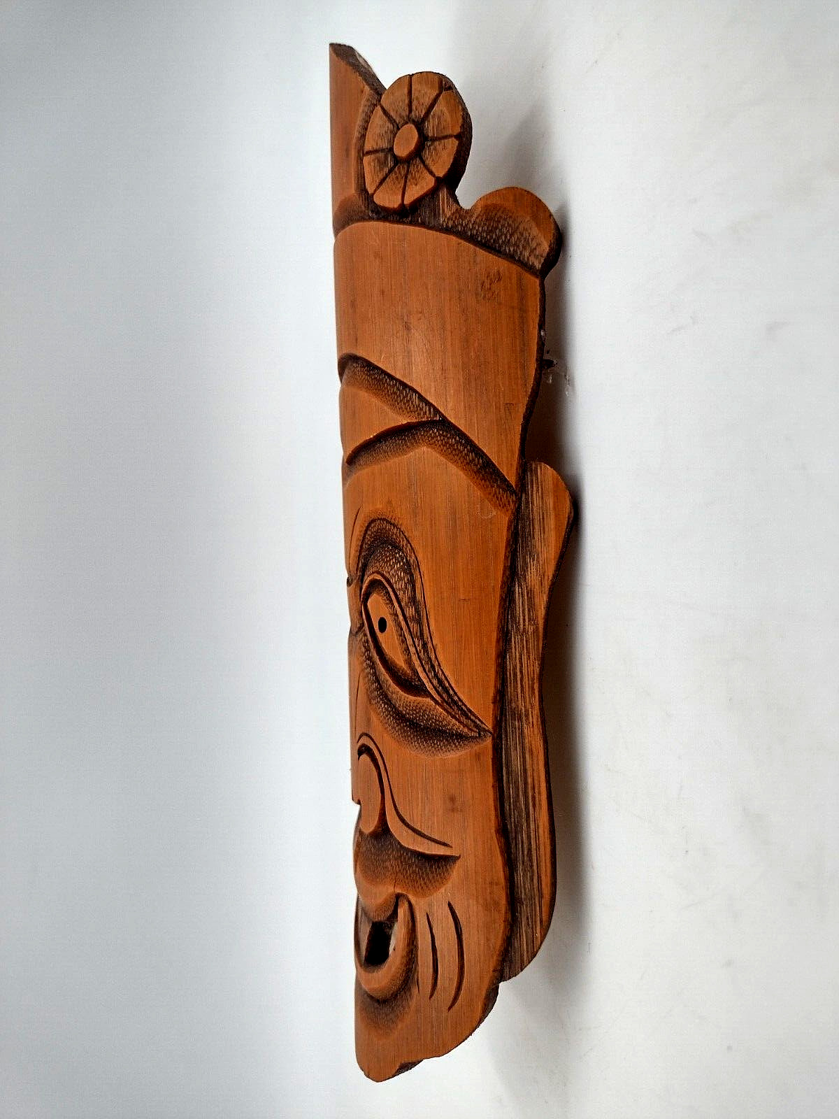 Chinese Handmade Carved Bamboo Happy Monk Face Hanging Wall Decor Fengdu China