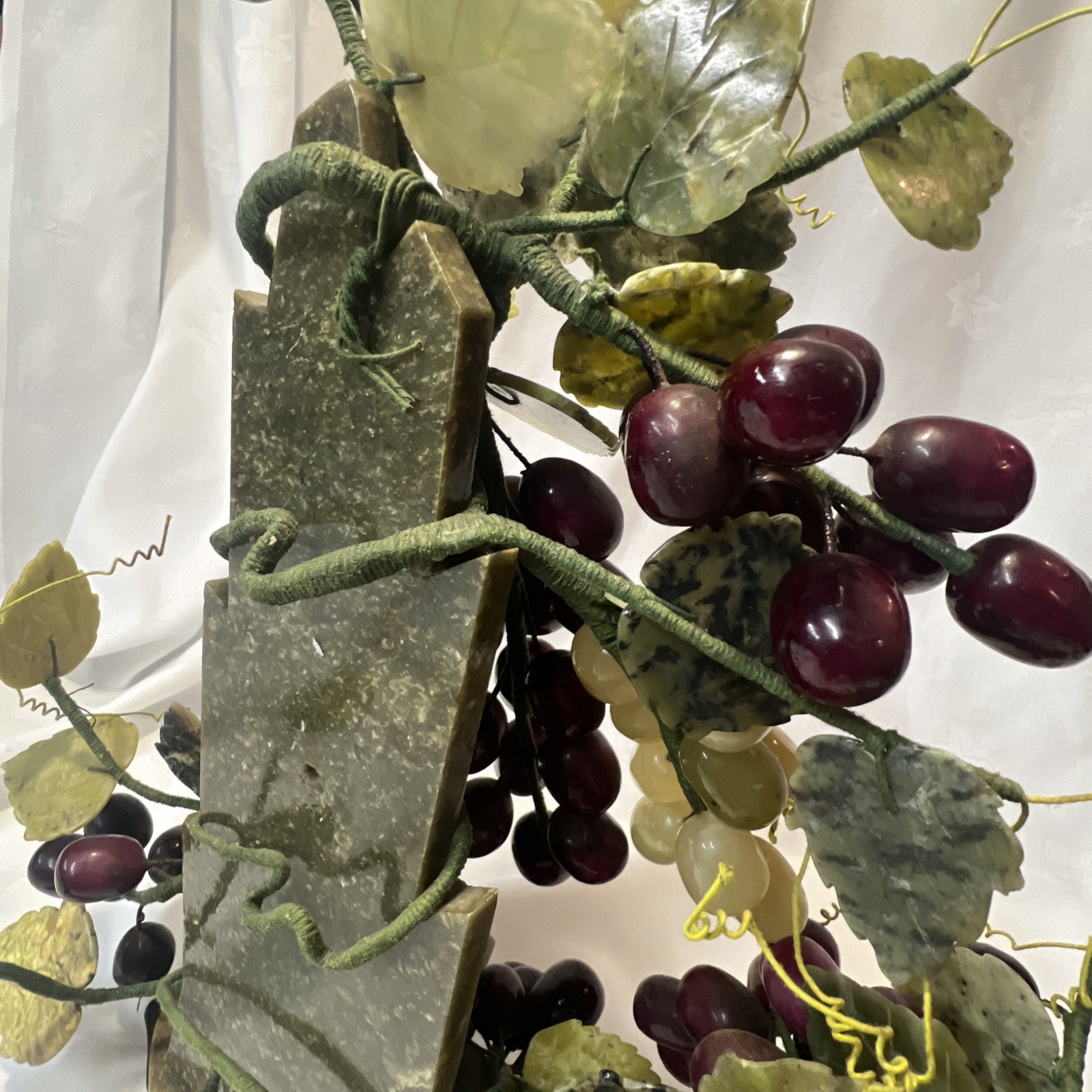 Asian Chinese Oriental Jade Stone Grape Fruit Bonsai Tree WoodenStand purple VTG