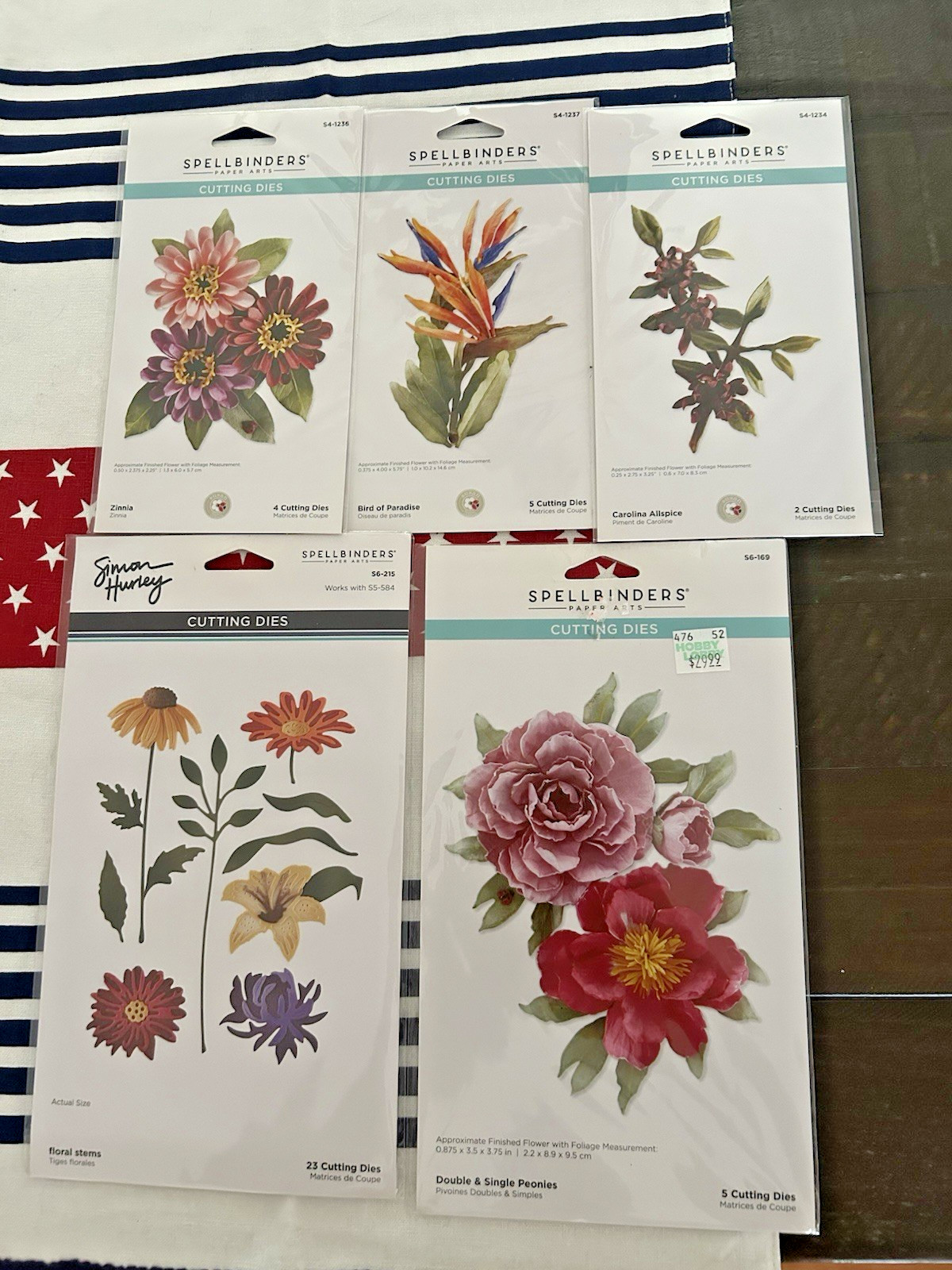 Spellbinders Flower Cutting Dies Lot of 5 New Allspice Zinnia Peonies Floral