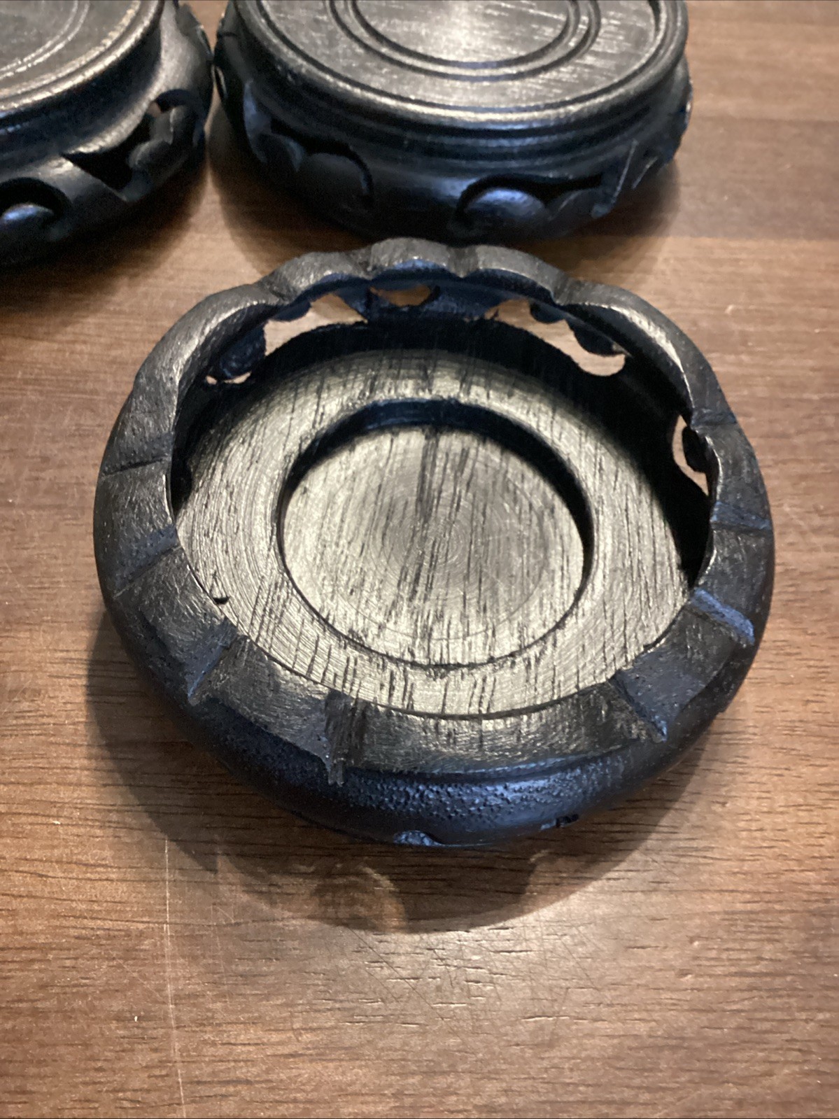 Chinese Hand Carved Wooden Round Display Stand Lot Of 5
