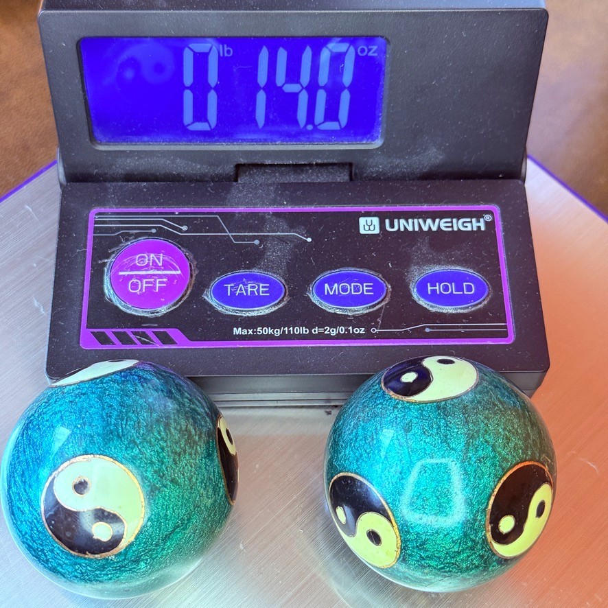 Yin Yang Chime Meditation Balls Pair Hand Painted Feng Shui Baoding Style