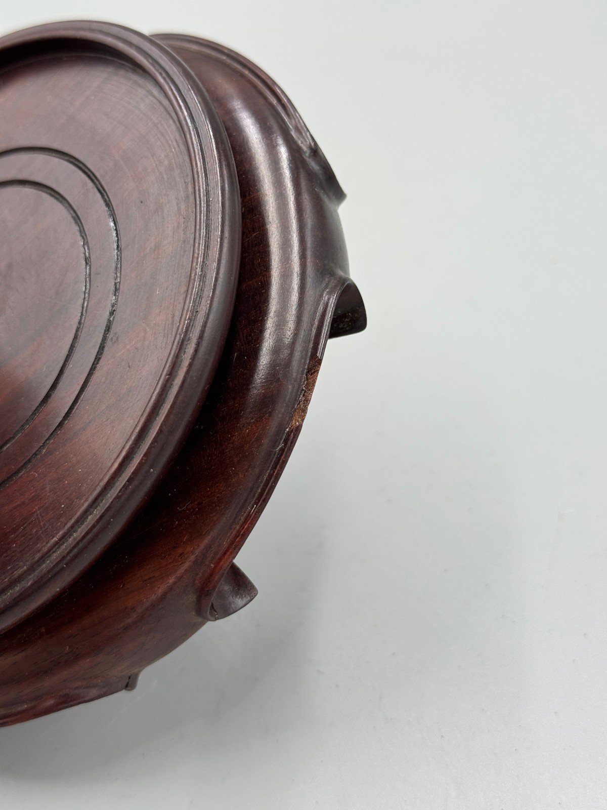Vintage Chinese 20th c. Hong Kong Made Carved Rosewood Brown Wood Stand 4.5”