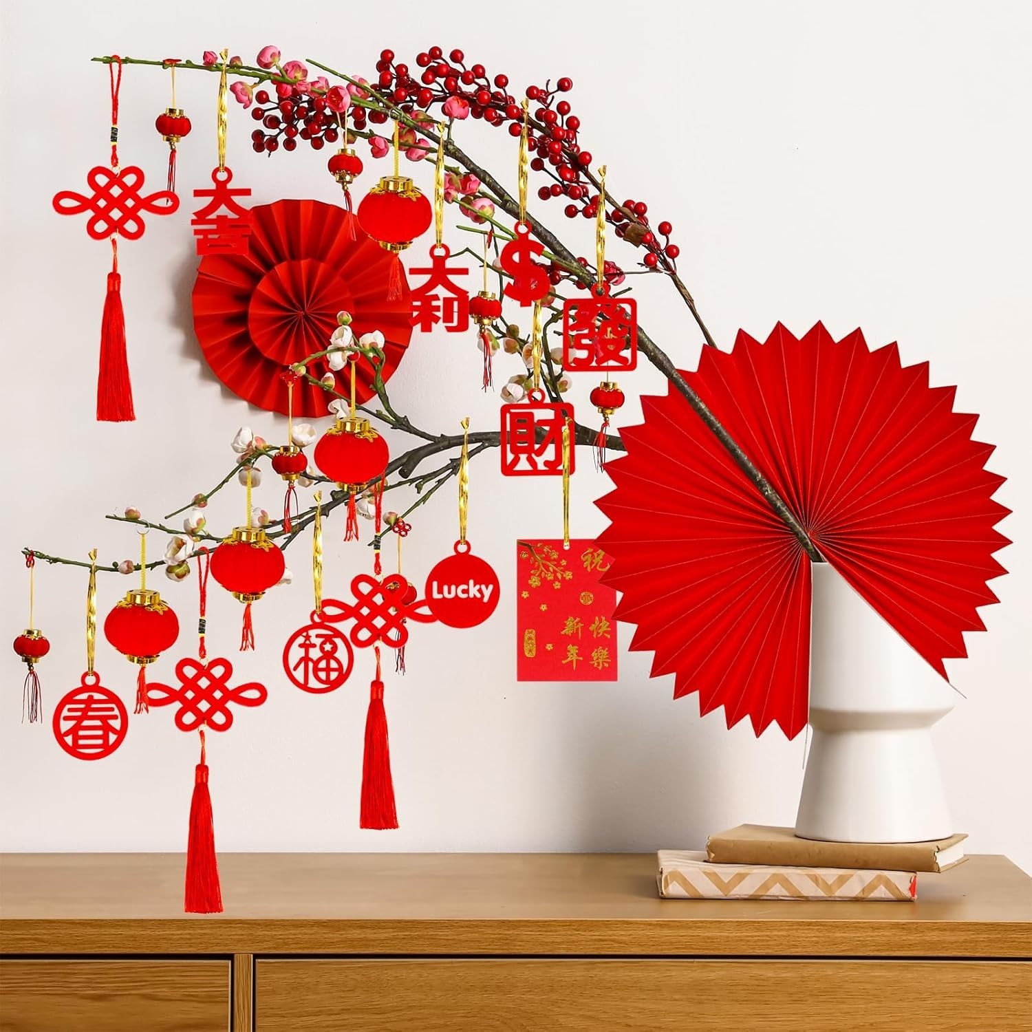 104-Pc Lunar New Red & Gold Blessing Decorations – Festive Ornament Kit