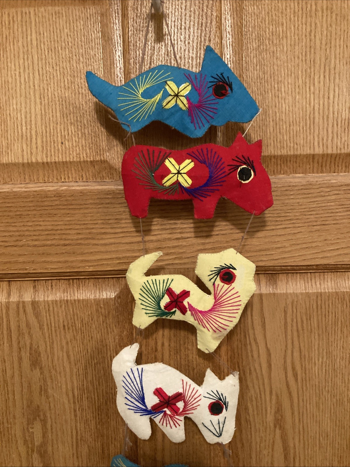 Chinese Zodiac Folk Art Felt Ornaments Hand Made Embroidered 48″ Long Set of 12