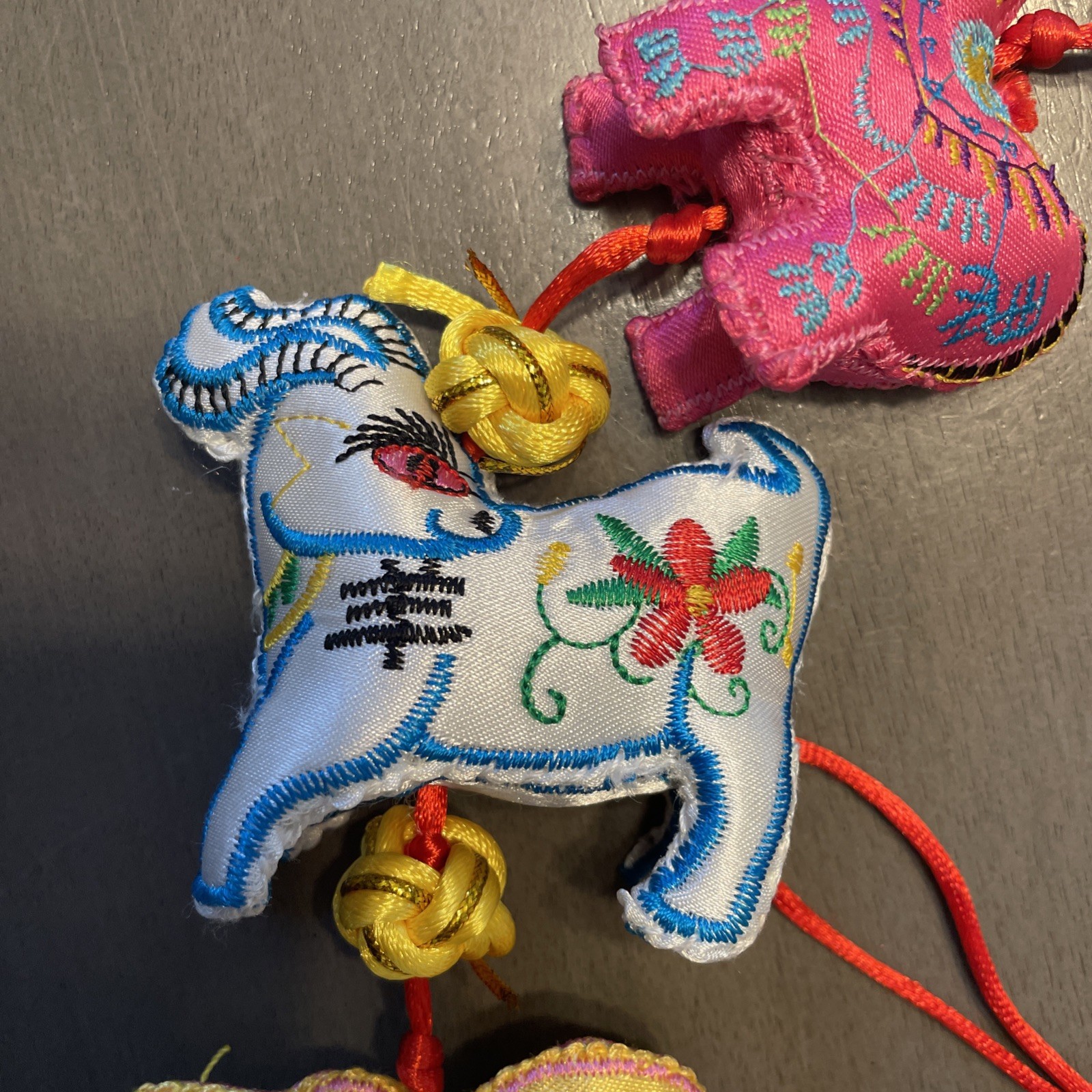 Chinese Zodiac String Of Ornaments Embroidered Hand Made Folk Art 55”
