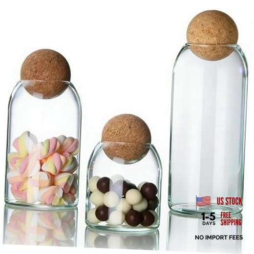 3 Pcs Glass Storage Jars with Cork Ball Lids – Airtight Decorative GS2407100