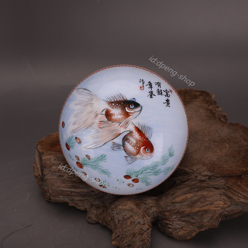 4.5″ Collection China Famille Rose Porcelain Animal Fish Fishalgae Rouge Box