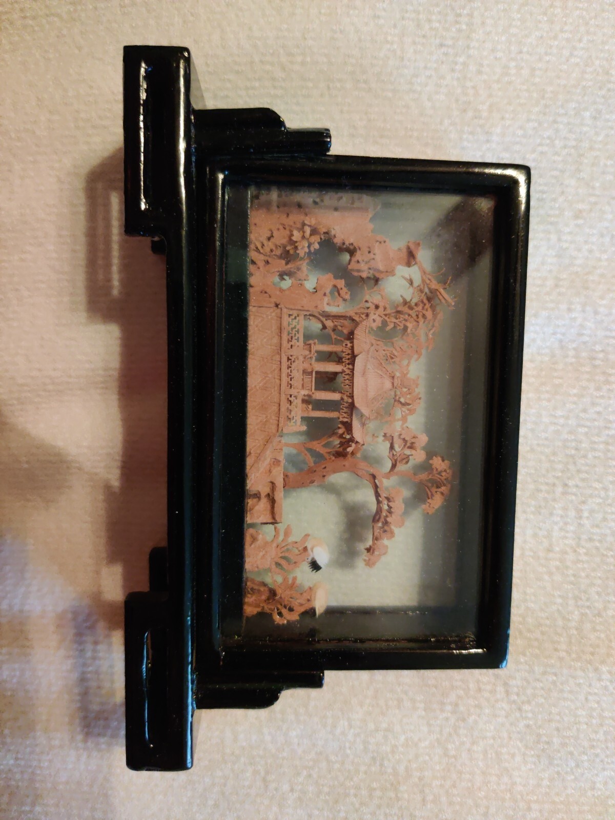 Vintage Chinese cork carving diorama Shadow box. 6.25 In Long, 3.75 High,…