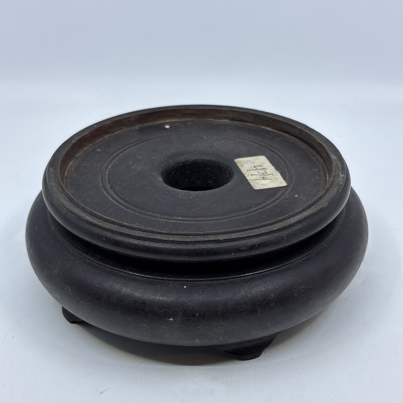 Vintage Chinese Wood Display Stand Vase Plant Asian Lamp Base Round 5″ Inner