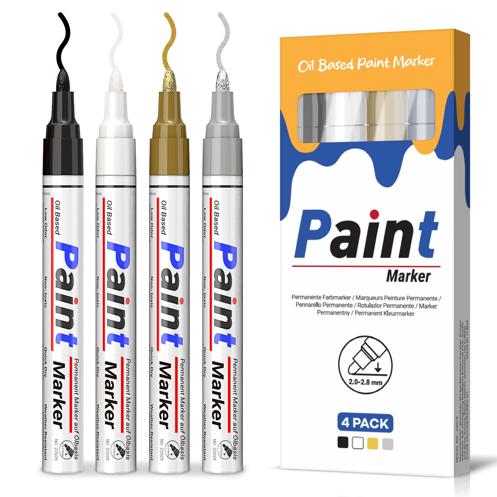 Paint Markers 4 Colors Oil Based Permanent for Metal Wood Glass Rock Fabric