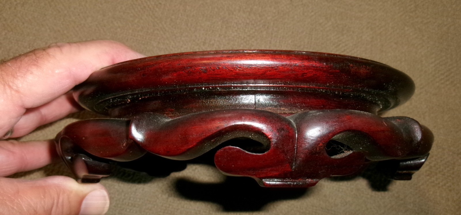 Vtg 8 1/2″ Rosewood round base display Lotus stand for vase, flowerpot, lamp EX!