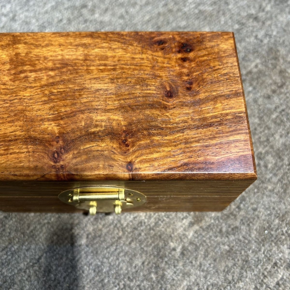 Vintage Rosewood Burl Jewelry Box Handmade Solid Wood Storage Case Brass Lock