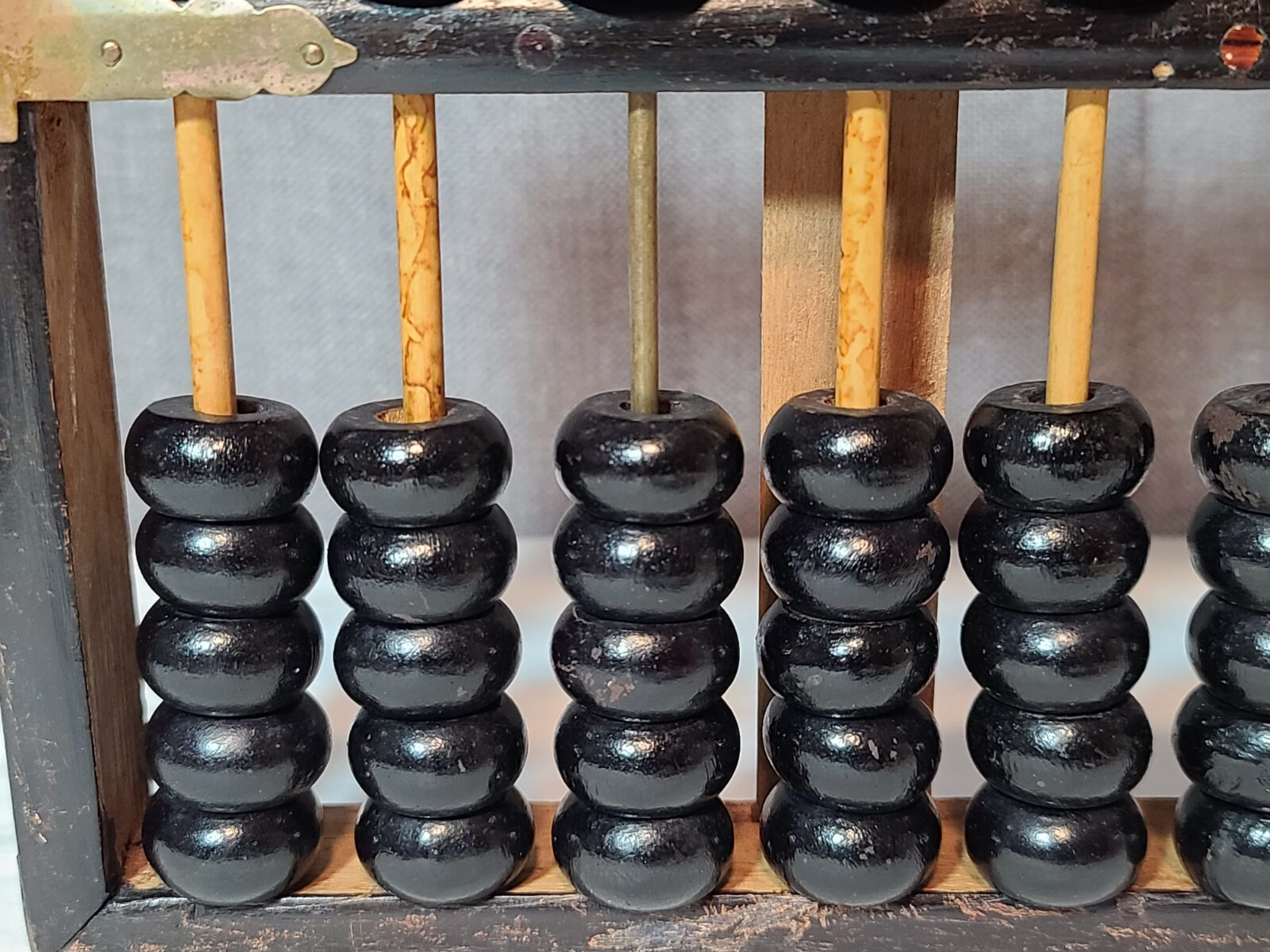 Vintage Chinese Lotus Flower Brand Abacus Wood Brass 11 Rows 77 Beads Original