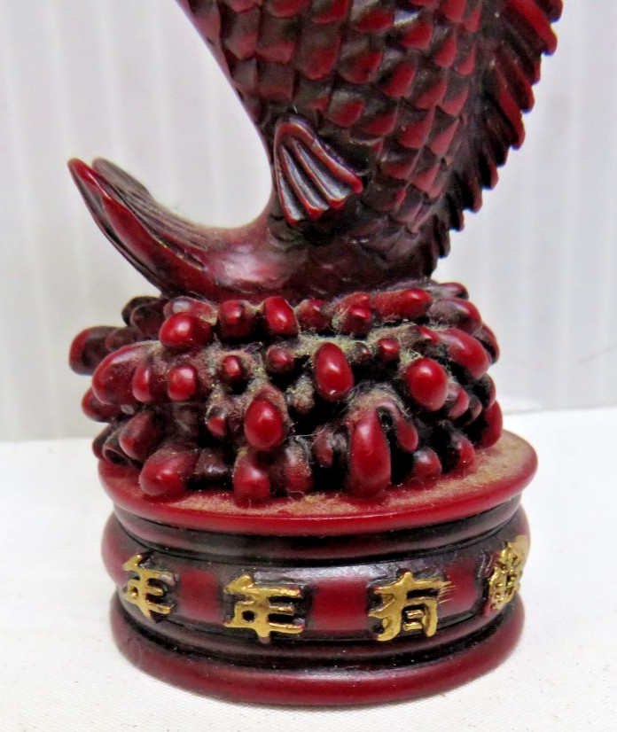 Chinese Culture Red Resin Fish KOI Faux Statue Decor Fortune 3″