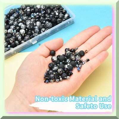 Set of 900 Black Beads for Jewelry Making