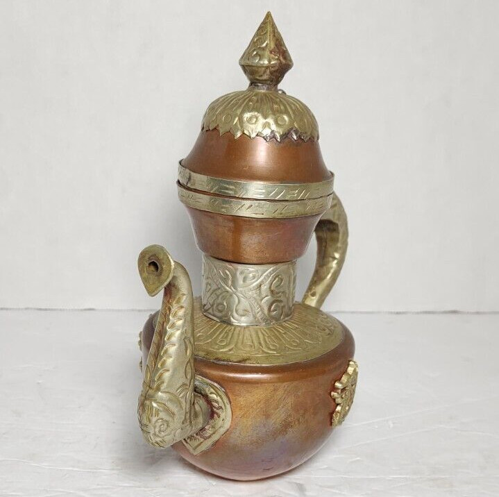 ANTIQUE / VINTAGE COPPER AND BRASS TIBETAN TEAPOT WITH DRAGON