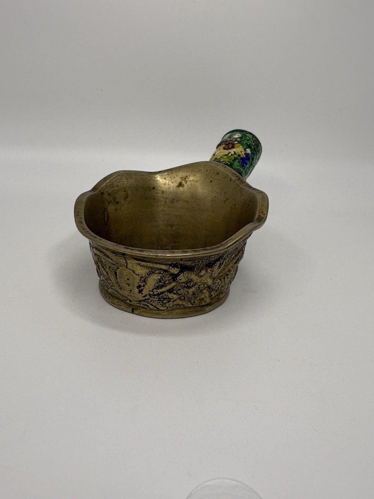 Vintage Chinese silk iron or coal iron with Cloisonné enamel handle
