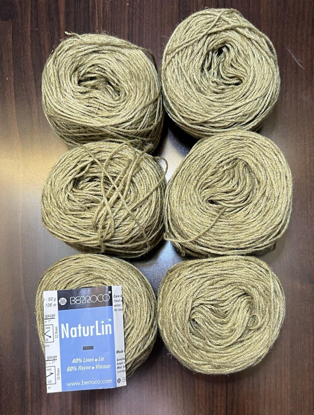 Berroco NATURLIN Yarn GREEN#6315 Rayon/ Linen 1.75oz / 115yds ea. Set of 6