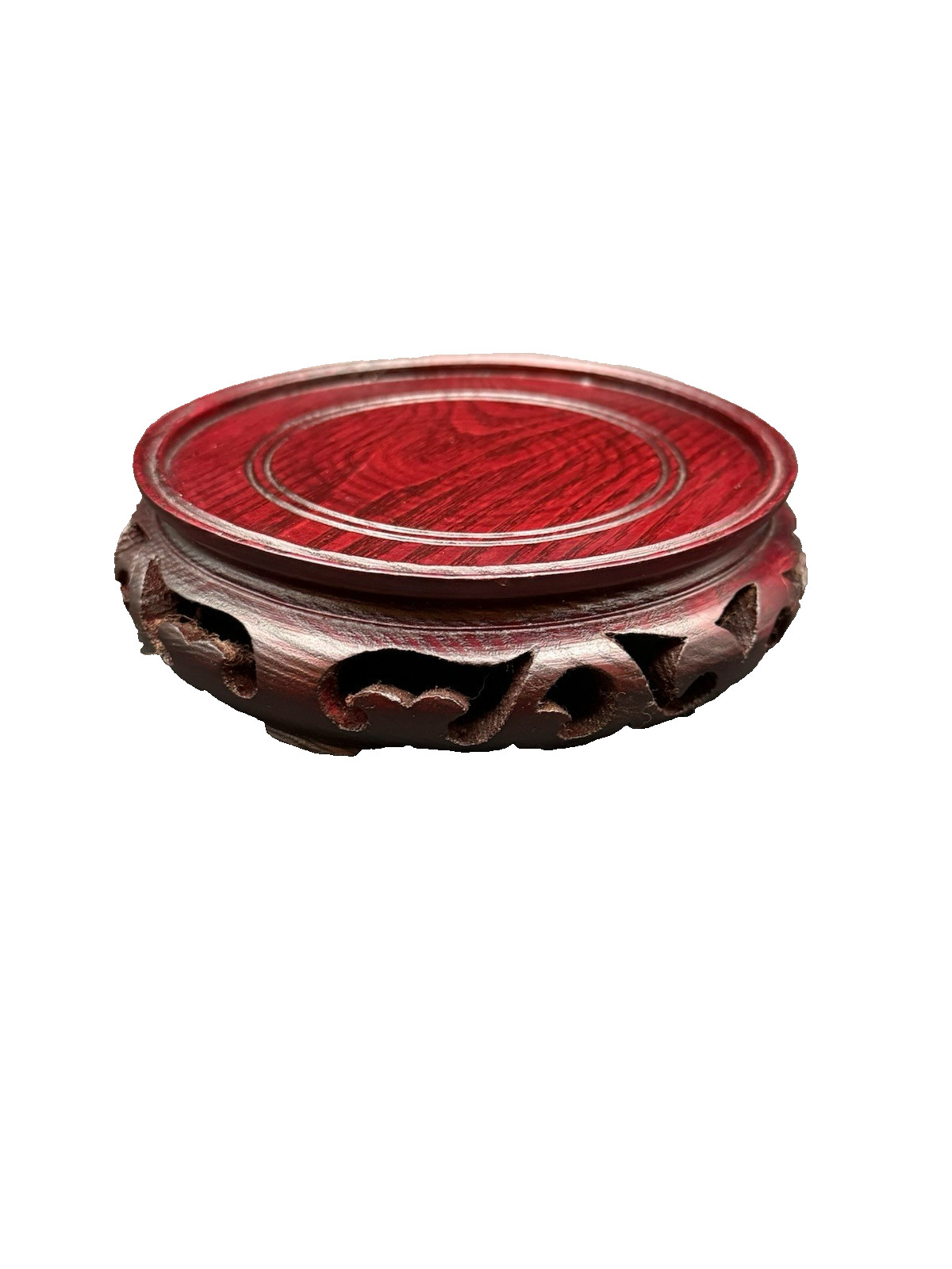 Wood Carved Asian Oriental Cherry Stained 1.75″ Vase Pedestal