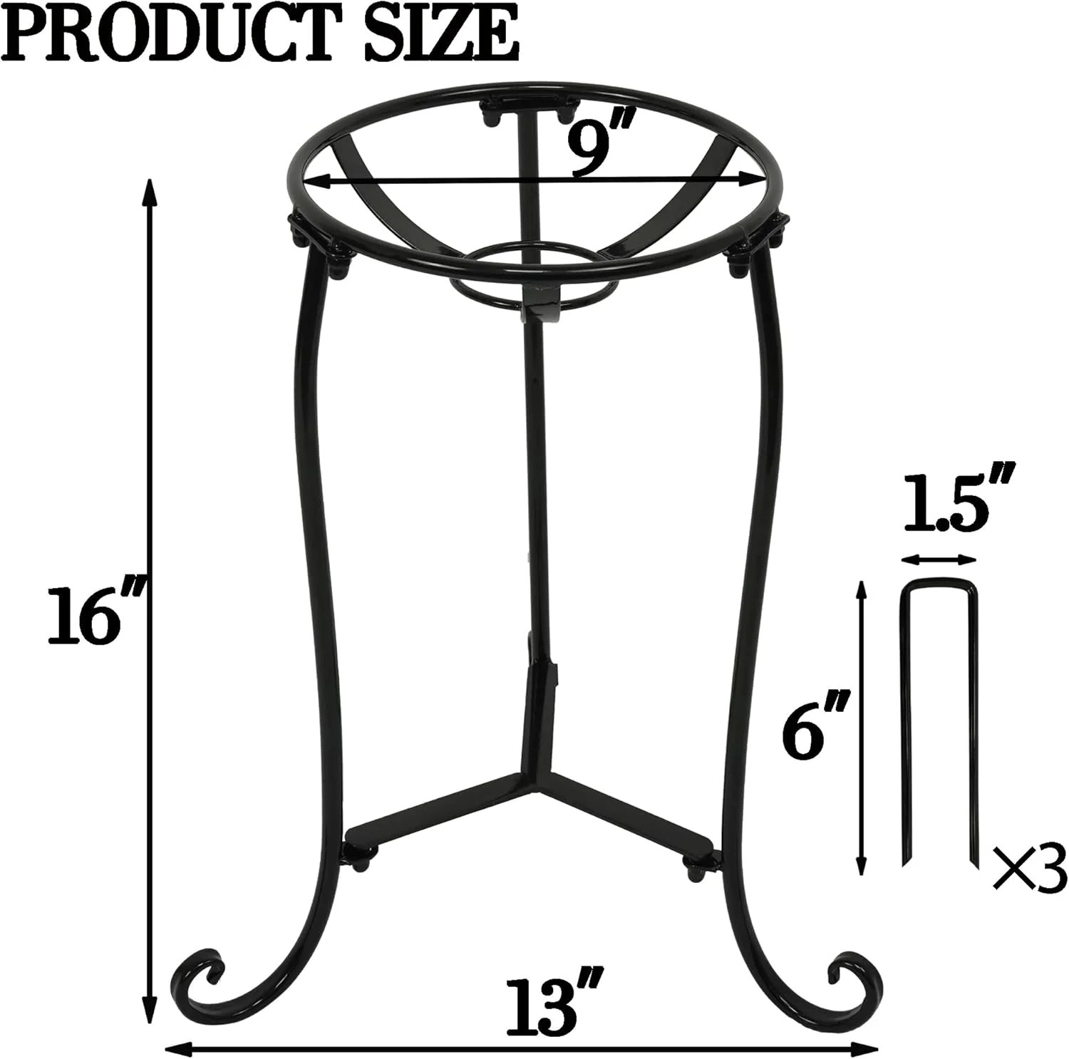 16″ Tall Gazing Ball Stand for 10-12 inch Balls,Black Metal Gazing Globe Display