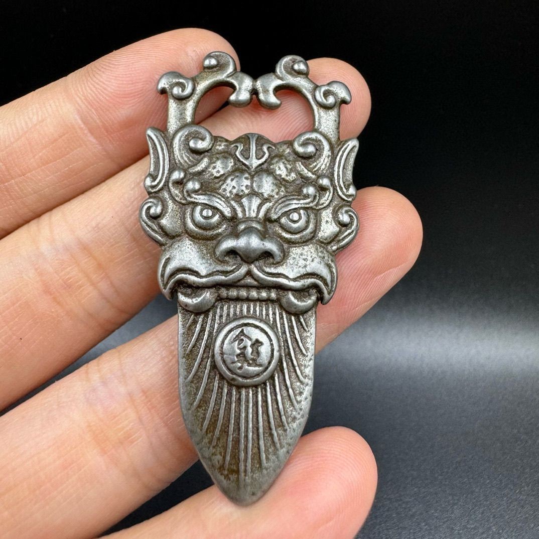 Nepal Tibetan Iron Meteorite Dragon Pendant Carved Tibetan Amulet Charm