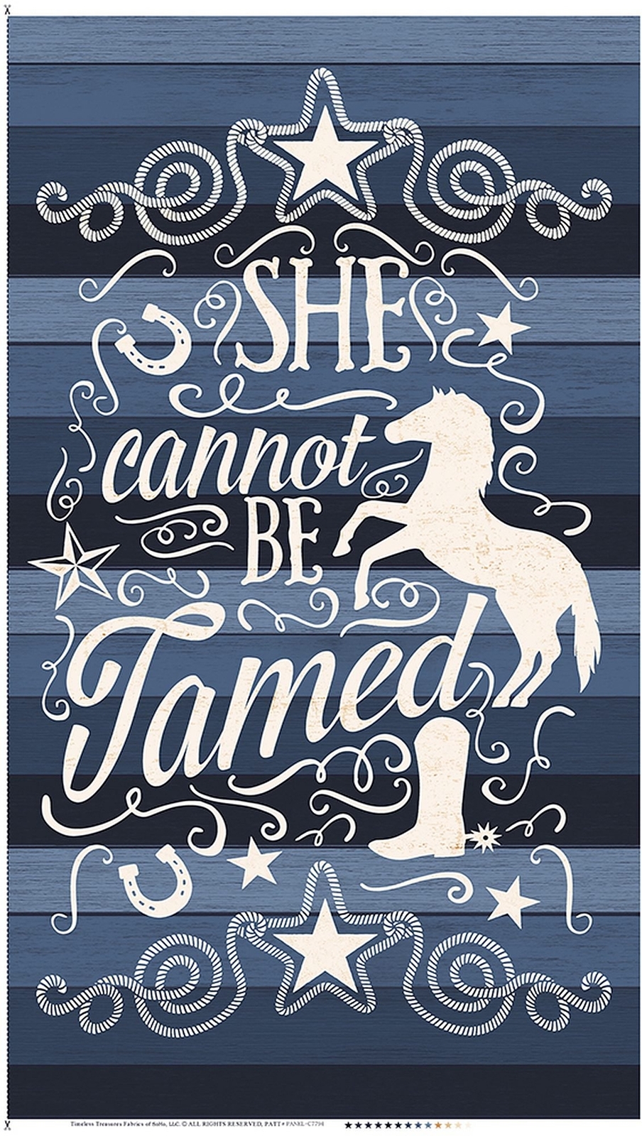 23″ Fabric Panel – Timeless Treasures She Cannot Be Tamed Western Cowgirl Blue