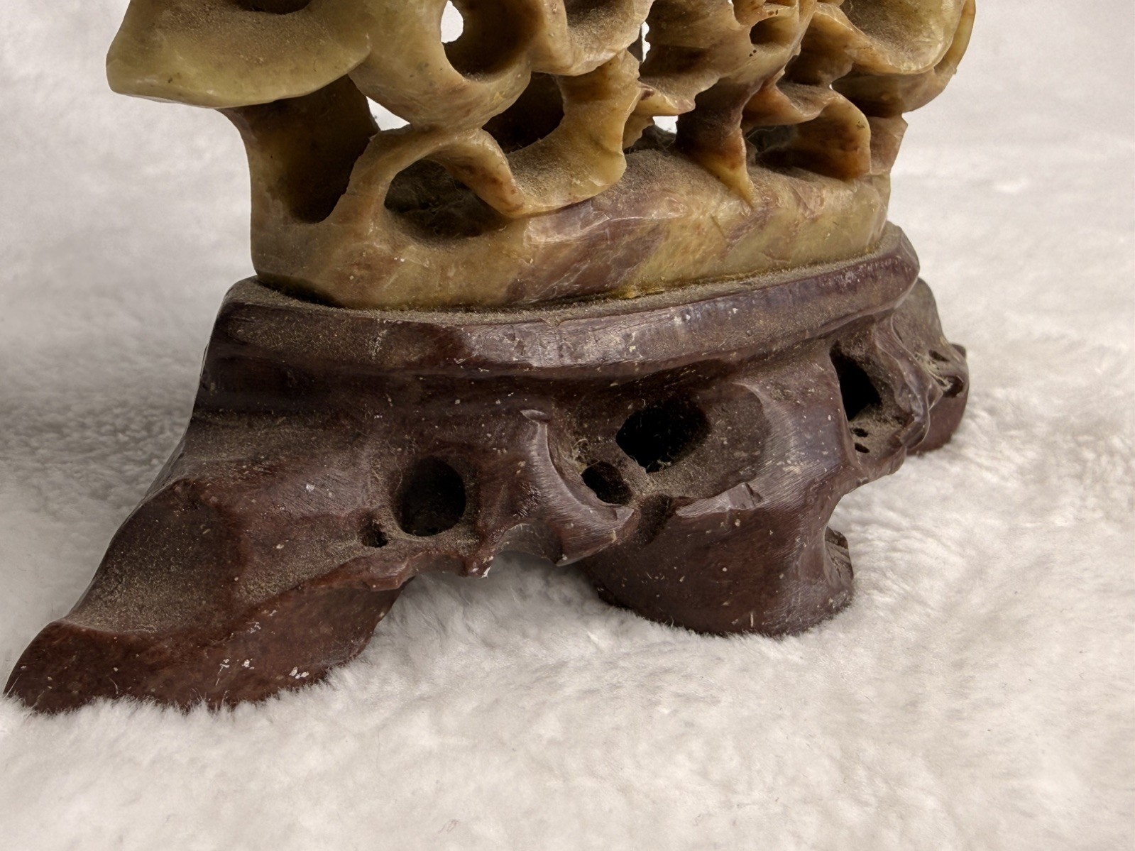 VINTAGE HAND CARVED SOAP STONE INCENSE BURNER FOO DOGS/LIONS CHINA 6 x 6