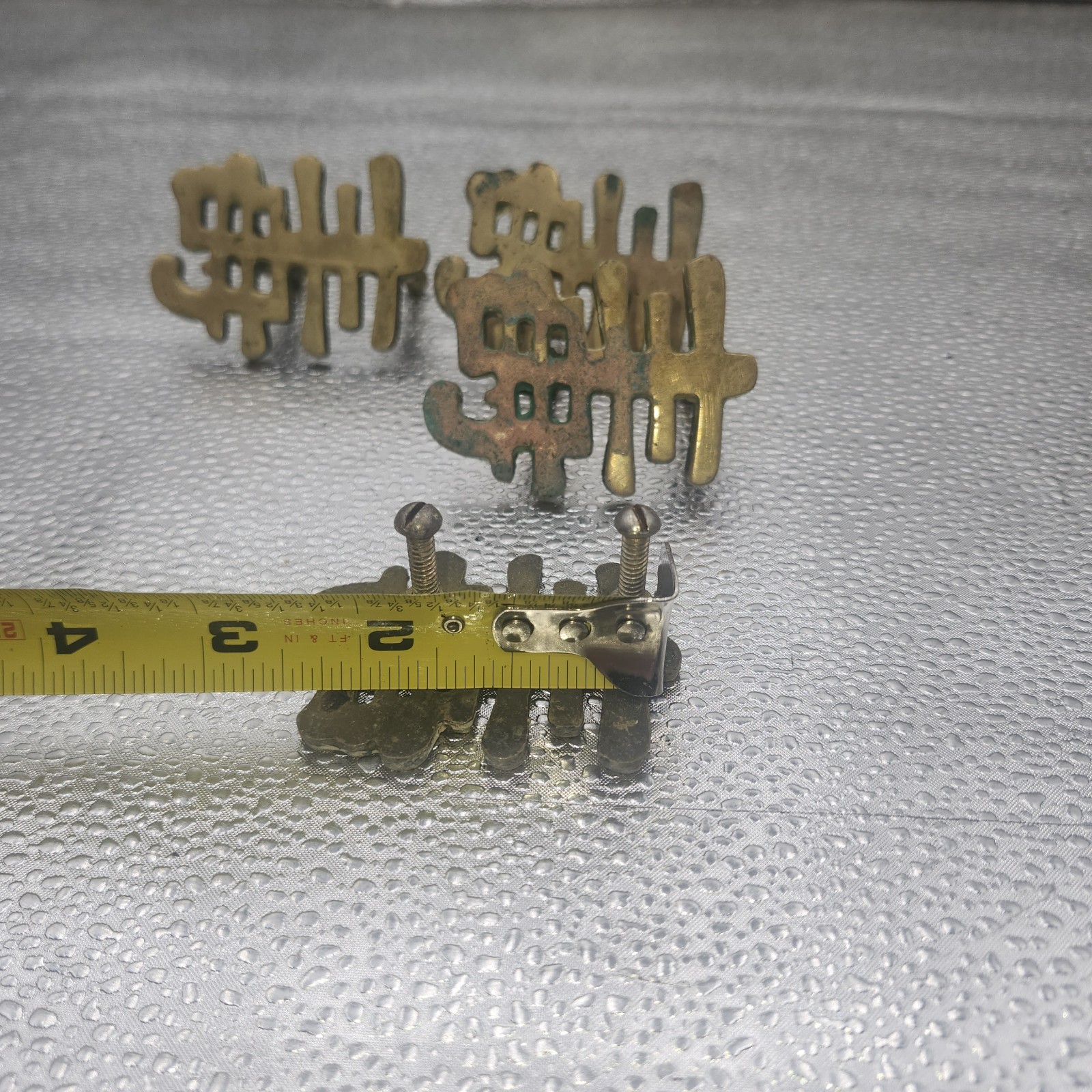 4 Vintage Chinese Character Drawer Brass 3″ Pull Drawer 2″ furniture Asian