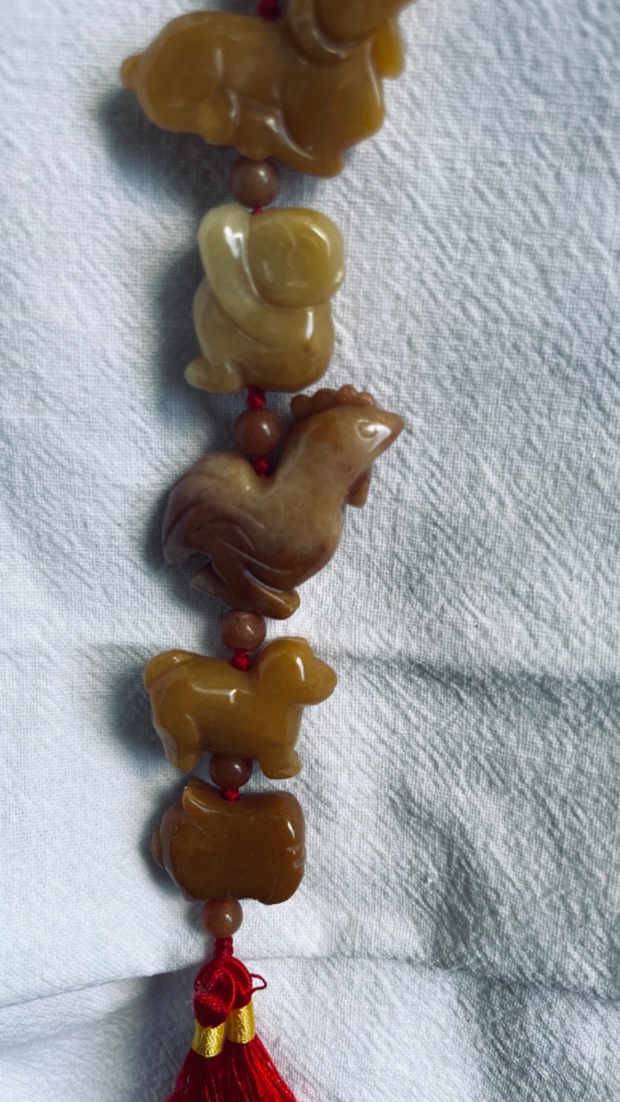 Vintage Chinese Zodiac Jasper Hanging Tassel: 19″ Long
