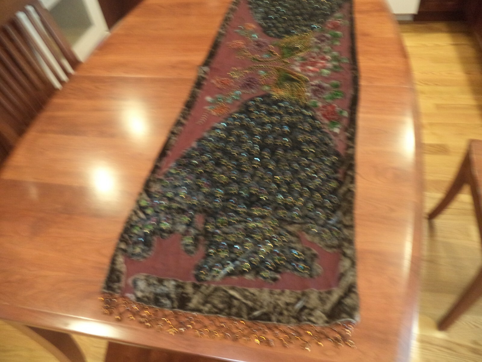 Nanjing Yunjin Brocade PEACOCK”S 68″ LONG IN ORIGINAL BOX