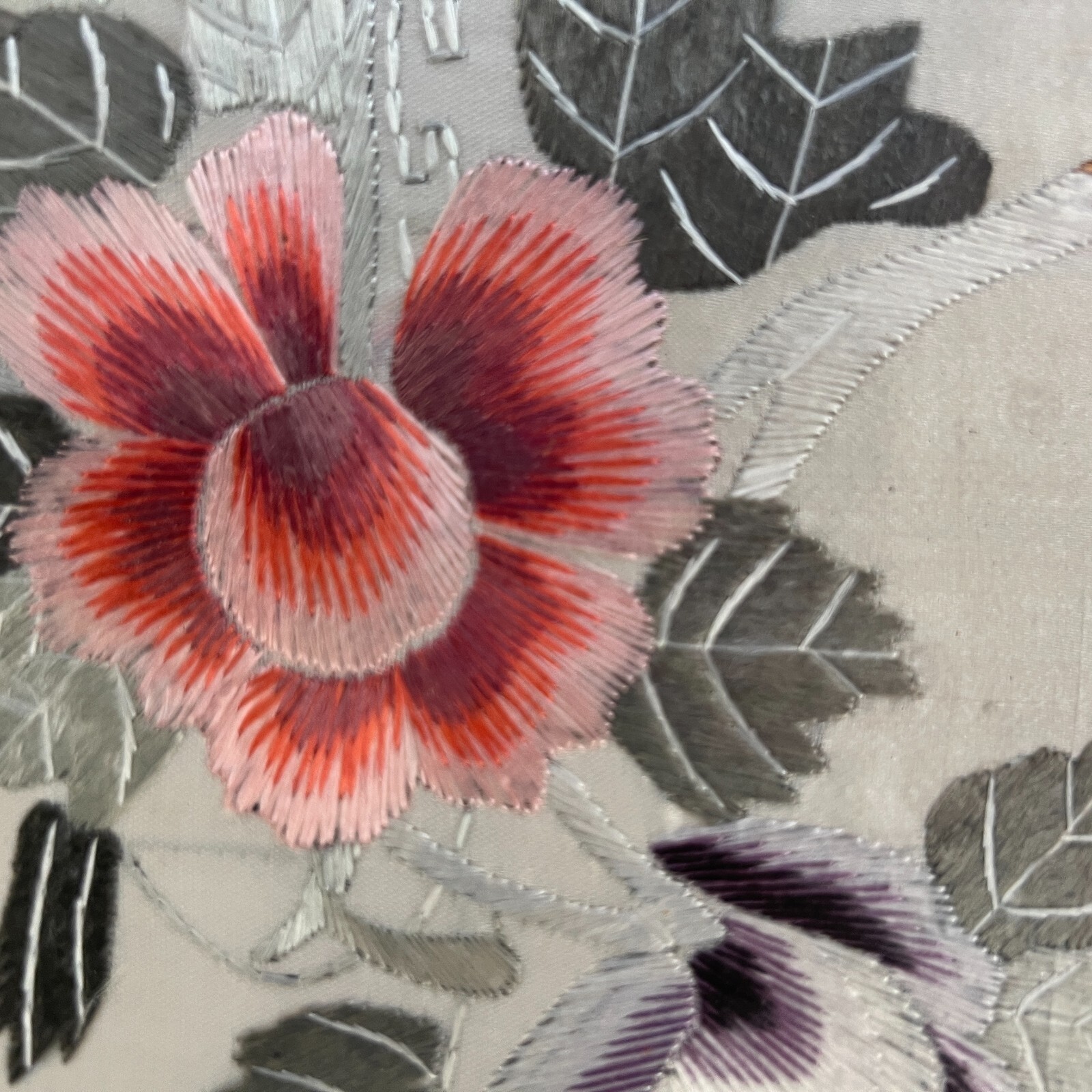 2 Vintage Chinese Silk Embroidered Cranes Art damaged
