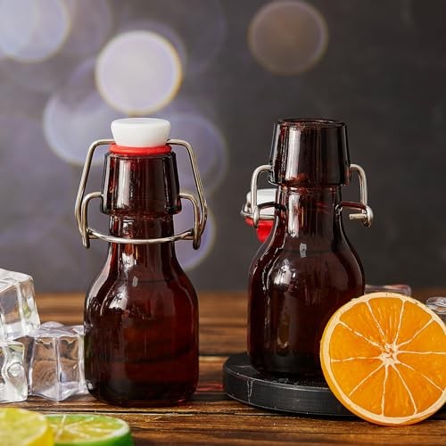 Tessco 24 Pcs Mini Swing Top Glass Bottles with Stoppers Small 2 Ounces Amber