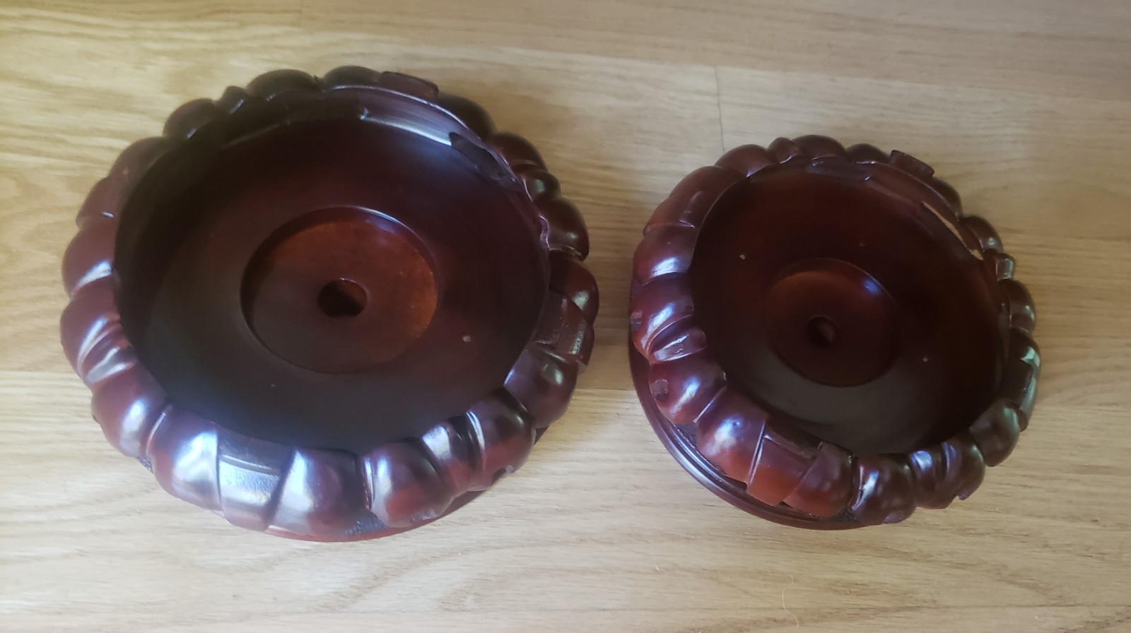 Vintage Carved Wood Display Stand Chinese Rosewood Vase Pedestal Base 2 pieces