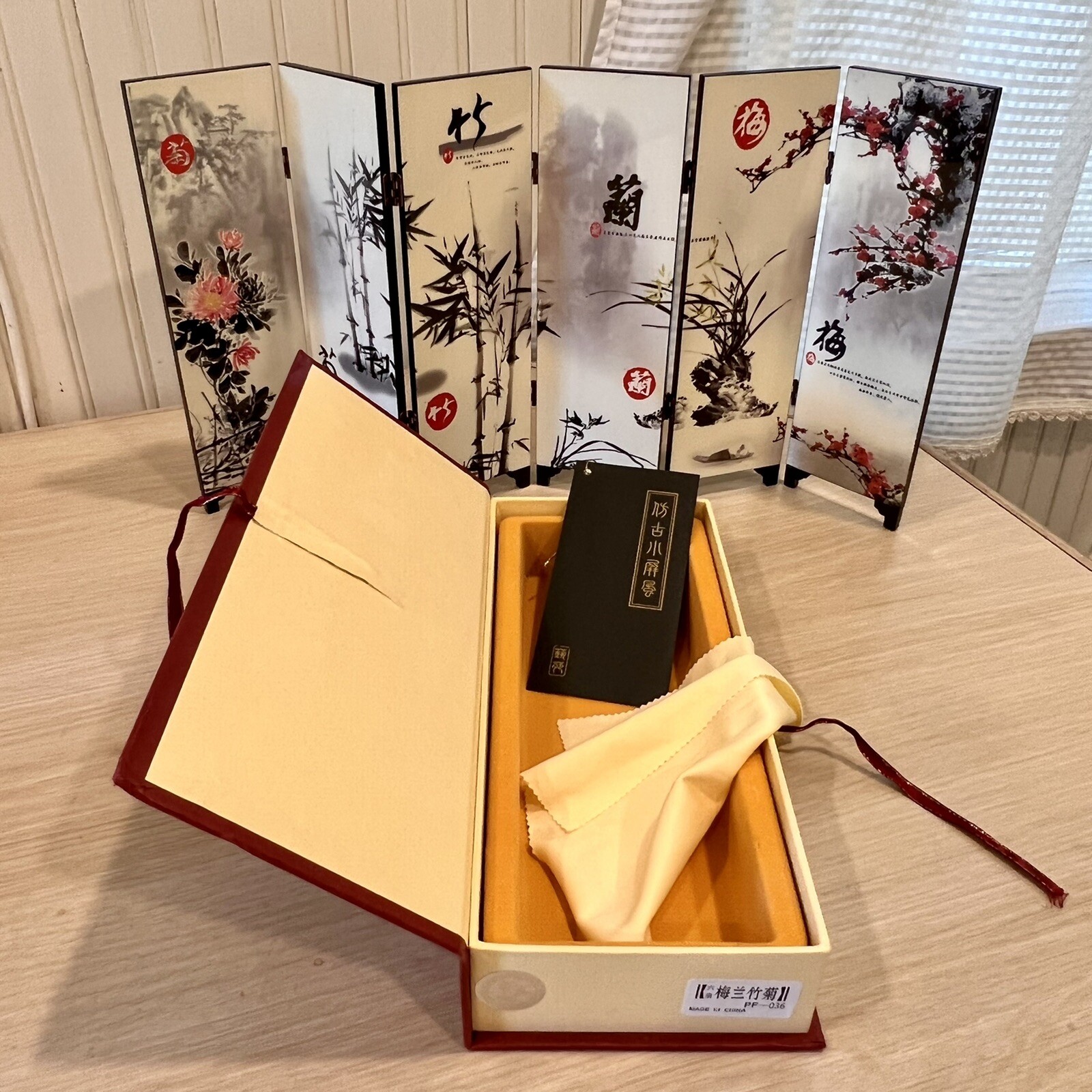 MINI ASIAN ORIENTAL 6 PANEL 9.5”TABLETOP ROOM DIVIDER LACQUERED Gift Boxed