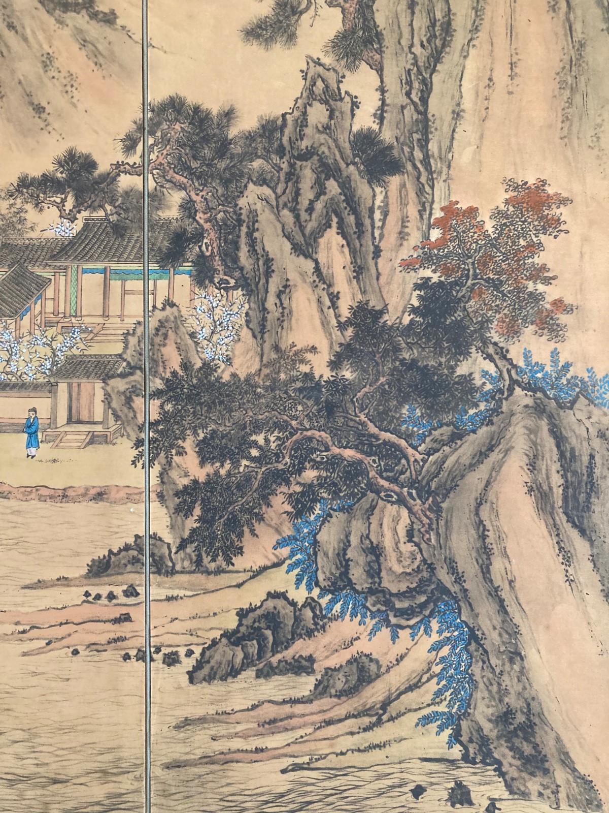 Beautiful Rare Vintage Chinese Shan Shui” Style 4 Hand Painted, Panel Screen
