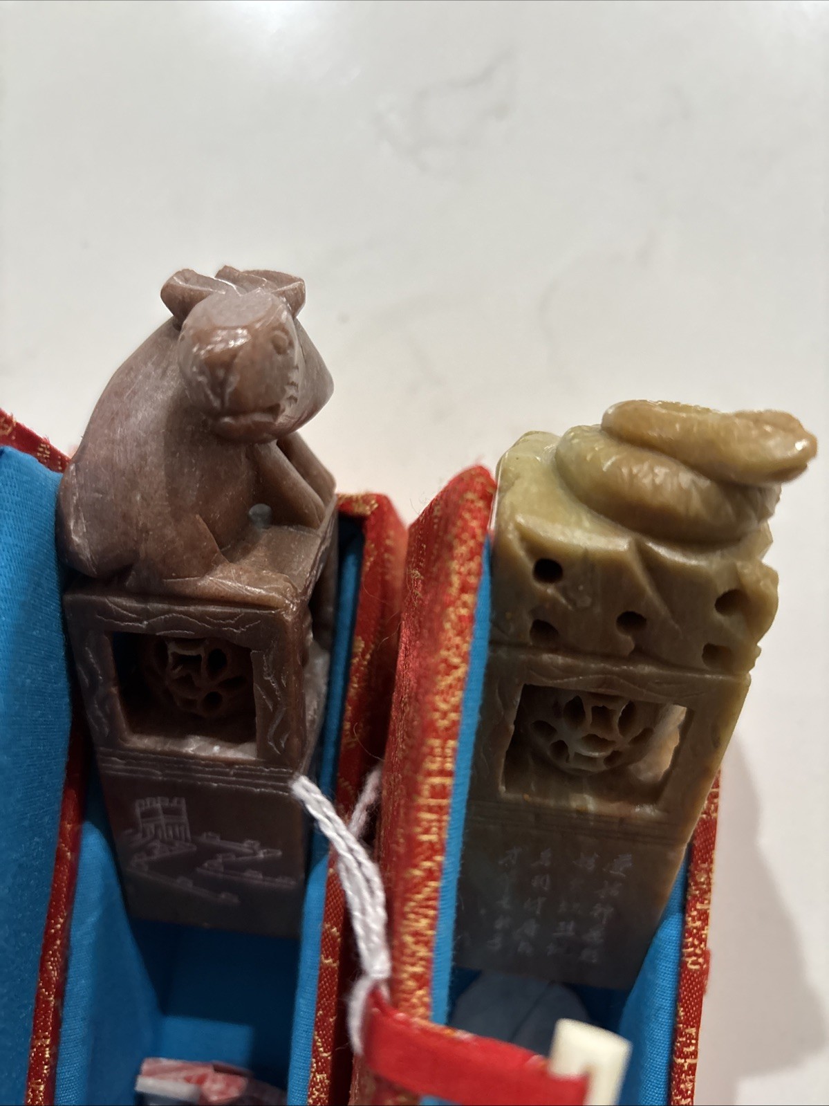 Two CHINESE JADE / SOAPSTONE SEALS STAMP WITH BOXes With The Names