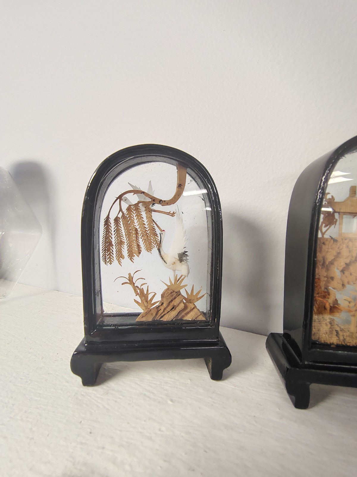 6 Vintage Chinese Cork Carving Art Dioramas 3.75″ H